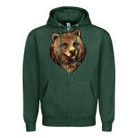 Sports Green Grizzly Bear Head Zipper Hoodie - HowdyJamesFarm