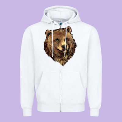 Grizzly Bear Head Zipper Hoodie Designed By Howdyjamesfarm