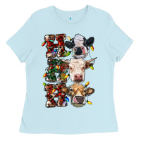 Baby Blue Ho Ho Ho Cows Ladies Tee - RanaPortraitStore