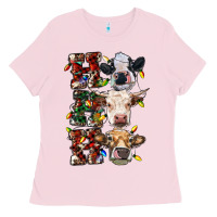 Bubblegum Pink Ho Ho Ho Cows Ladies Tee - RanaPortraitStore