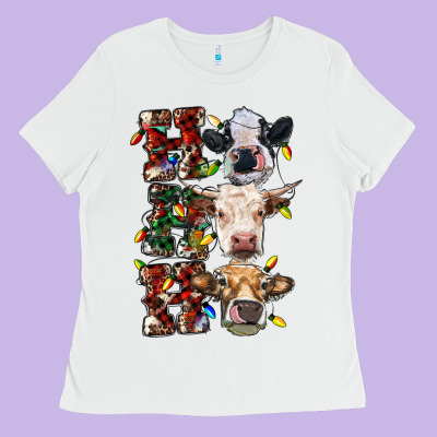 Ho Ho Ho Cows Ladies Tee Designed By Ranaportraitstore