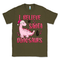 Army Green i believe in santa & dinosaurs pink Classic Tee - MaliasSmallBusiness