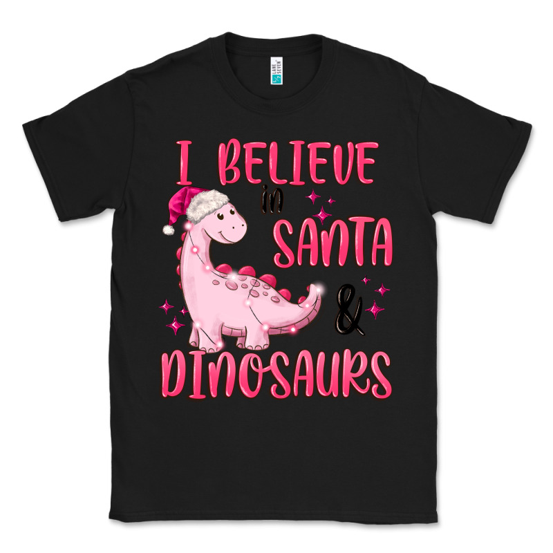 I Believe In Santa & Dinosaurs Pink Classic Tee by MaliasSmallBusiness | Teevron