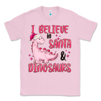 Bubblegum Pink i believe in santa & dinosaurs pink Classic Tee - MaliasSmallBusiness