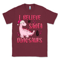 Burgundy i believe in santa & dinosaurs pink Classic Tee - MaliasSmallBusiness