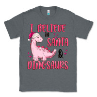 Charcoal Heather i believe in santa & dinosaurs pink Classic Tee - MaliasSmallBusiness