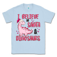 Dusty Blue i believe in santa & dinosaurs pink Classic Tee - MaliasSmallBusiness