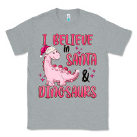 Heather Grey i believe in santa & dinosaurs pink Classic Tee - MaliasSmallBusiness