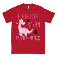 Red i believe in santa & dinosaurs pink Classic Tee - MaliasSmallBusiness