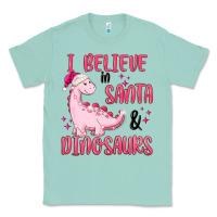 Seafoam i believe in santa & dinosaurs pink Classic Tee - MaliasSmallBusiness