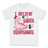 White i believe in santa & dinosaurs pink Classic Tee - MaliasSmallBusiness