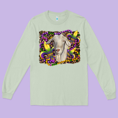 Mardi Gras Goat Fleur De Lis Long Sleeve Tee Designed By Ranaportraitstore