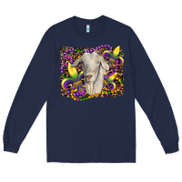 Navy mardi gras goat fleur de lis Long Sleeve Tee - RanaPortraitStore