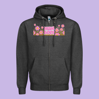 Mom Boss Daisies Zipper Hoodie Designed By Tumblerdesignbyshophia
