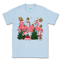 Dusty Blue christmas flamingos Classic Tee - MaliasSmallBusiness
