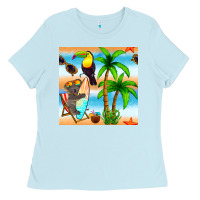 Baby Blue tropical animals seamless pattern Ladies Tee - BundleAndBundleShop