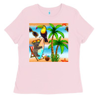 Bubblegum Pink tropical animals seamless pattern Ladies Tee - BundleAndBundleShop