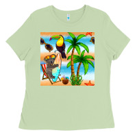 Matcha tropical animals seamless pattern Ladies Tee - BundleAndBundleShop