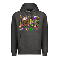 Charcoal Heather Mardi Gras love Nurse Premium Hoodie - HowdyJamesFarm