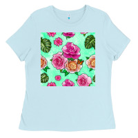 Baby Blue floral background Ladies Tee - BundleAndBundleShop