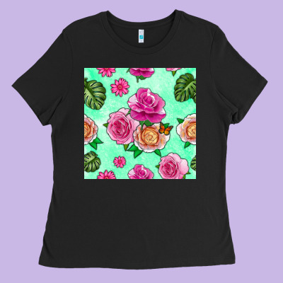 Floral Background Ladies Tee Designed By Bundleandbundleshop