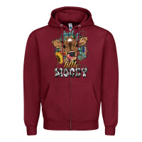 Burgundy Just a little moody baby cow Zipper Hoodie - HowdyJamesFarm