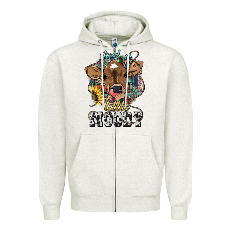 Just A Little Moody Baby Cow Zipper Hoodie by HowdyJamesFarm | Teevron