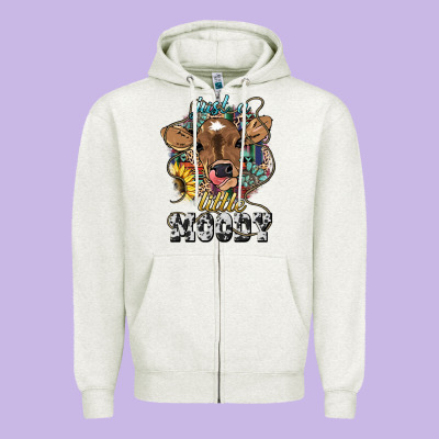 Just A Little Moody Baby Cow Zipper Hoodie Designed By Howdyjamesfarm