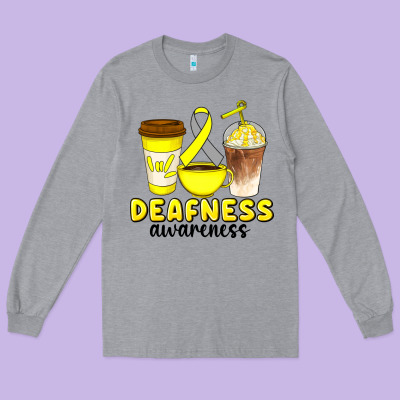 Deafness Awareness Coffee Cups Long Sleeve Tee Designed By Artiststas
