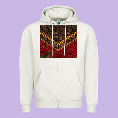 Red Roses With Leopard Zipper Hoodie Designed By Tumblerdesignbyshophia