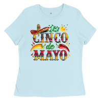 Baby Blue cinco de mayo with pepper and sombrero Ladies Tee - Artiststas