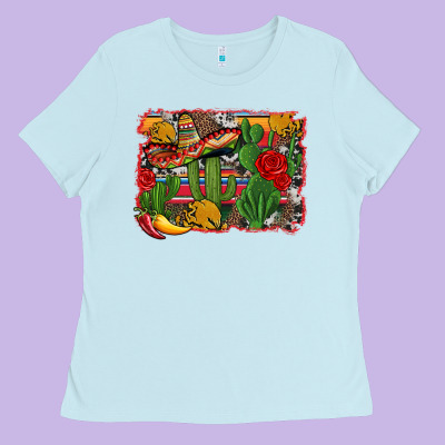 Mexican Cacti Background Ladies Tee Designed By Artiststas