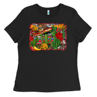 Black mexican cacti background Ladies Tee - Artiststas