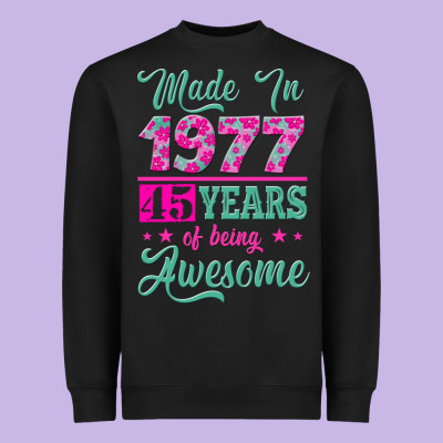 Made In 1977, 45 Years Of Being Awesome Heavyweight Sweatshirt Designed By Jasminsmagicworld