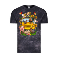 Cloud Black farm animals with school bus Vintage Tee - NancyCooperArtShop