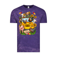Cloud Purple farm animals with school bus Vintage Tee - NancyCooperArtShop