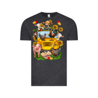 Vintage Black farm animals with school bus Vintage Tee - NancyCooperArtShop