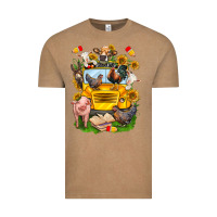 Vintage Coffee farm animals with school bus Vintage Tee - NancyCooperArtShop
