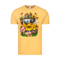 Vintage Mustard farm animals with school bus Vintage Tee - NancyCooperArtShop