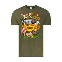 Vintage Olive farm animals with school bus Vintage Tee - NancyCooperArtShop