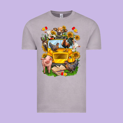 Farm Animals With School Bus Vintage Tee Designed By Nancycooperartshop
