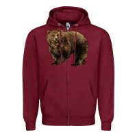 Burgundy Grizzly Bear Zipper Hoodie - HowdyJamesFarm