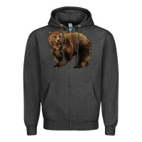 Charcoal Heather Grizzly Bear Zipper Hoodie - HowdyJamesFarm