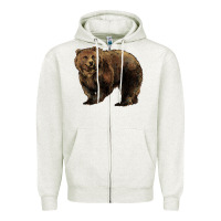 Oatmeal Heather Grizzly Bear Zipper Hoodie - HowdyJamesFarm