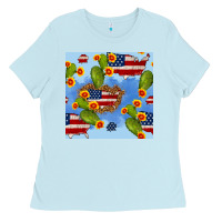 Baby Blue usa map cactus and sunflower seamless pattern Ladies Tee - BundleAndBundleShop