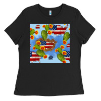 Black usa map cactus and sunflower seamless pattern Ladies Tee - BundleAndBundleShop