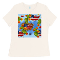 Bone usa map cactus and sunflower seamless pattern Ladies Tee - BundleAndBundleShop