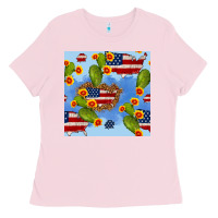 Bubblegum Pink usa map cactus and sunflower seamless pattern Ladies Tee - BundleAndBundleShop