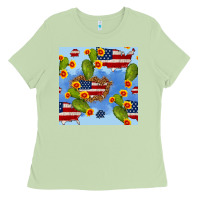 Matcha usa map cactus and sunflower seamless pattern Ladies Tee - BundleAndBundleShop