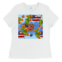 White usa map cactus and sunflower seamless pattern Ladies Tee - BundleAndBundleShop